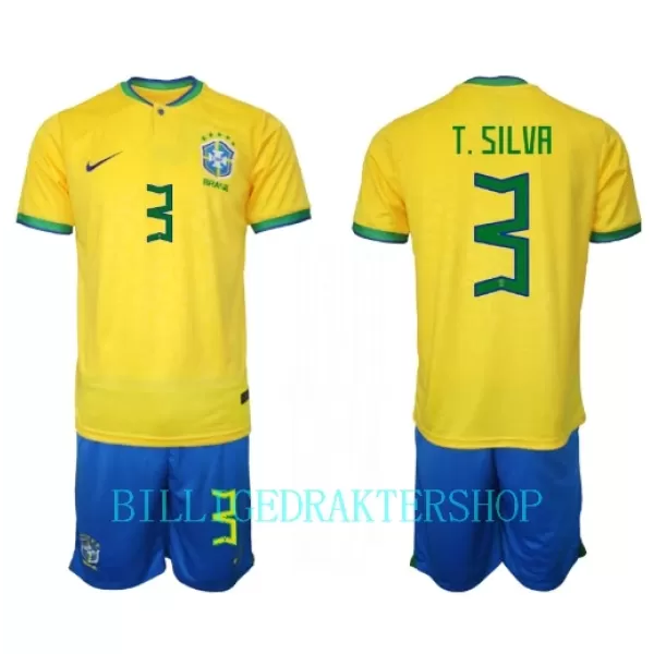 Brasil Thiago Silva 3 Hjemmetrøye Barn VM 2022